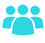Teal icon of three people representing a workplace team