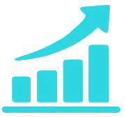 Teal growth chart icon with rising bars and an upward arrow