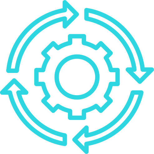 Teal gear surrounded by circular arrows representing an ongoing service process