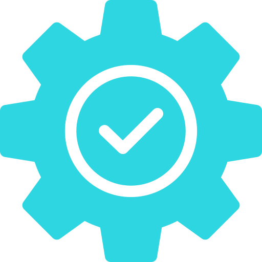 Teal gear icon with a check mark representing completed setup